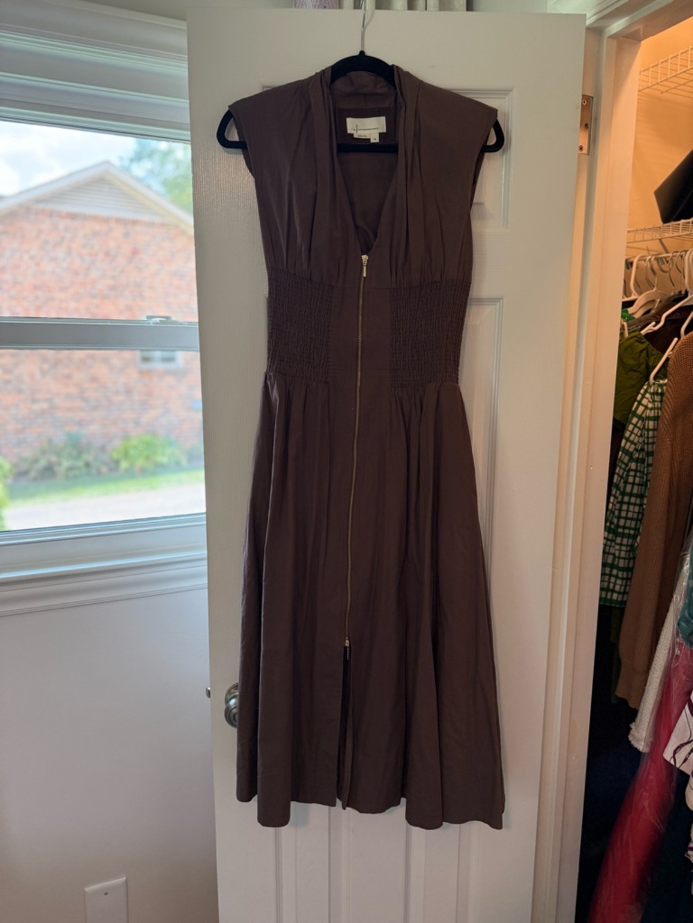 Anthropologie Brown Midi Dress with Front Zip